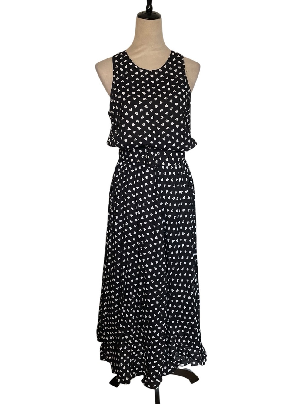 Karin Stevens Black & White Geometric Print Belted Dress